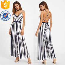 Schwarz-Weiß Backless Crisscross Krawatte Detail gestreiften Jumpsuit OEM / ODM Herstellung Großhandel Mode Frauen Bekleidung (TA7016J)